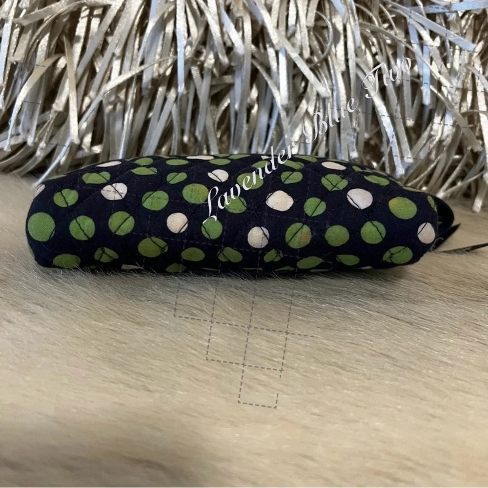 VERA BRADLEY Lucky You Lucky Dots Navy Green White Zip Lined Cosmetic Case 2015